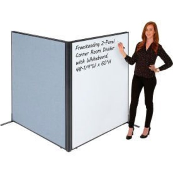 Global Equipment Interion    Freestanding 2-Panel Corner Room Divider with Whiteboard, 48-1/4"W x 60"H, Blue 695161BL
